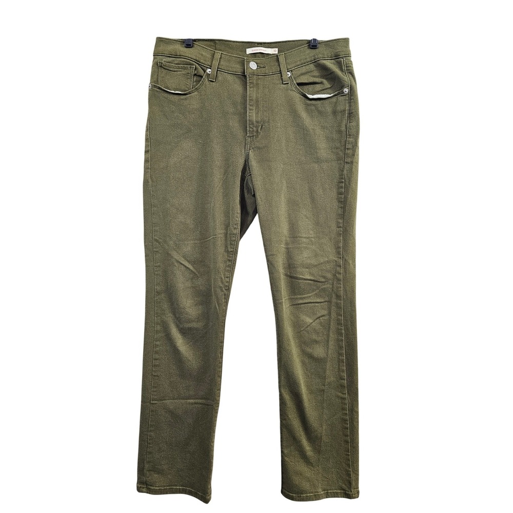 Levi's Classic Straight Pants Women 10 Olive Green Stretch Denim Waterless Twill